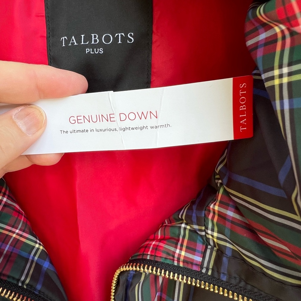 NWT Talbots Cozy Navy Multicolored Plaid Down Puffer Vest Pockets - Picture 2 of 7